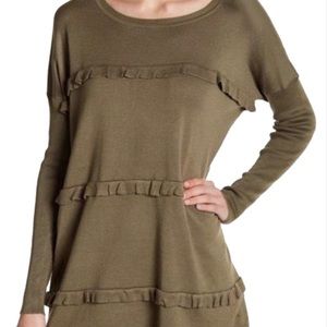 Solutions Ruffle Oversized Long Sleeve Knit Woven